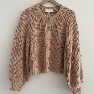 THE GREAT. Sophomore Bobble Cardigan in Tan/Pink - 2/Medium